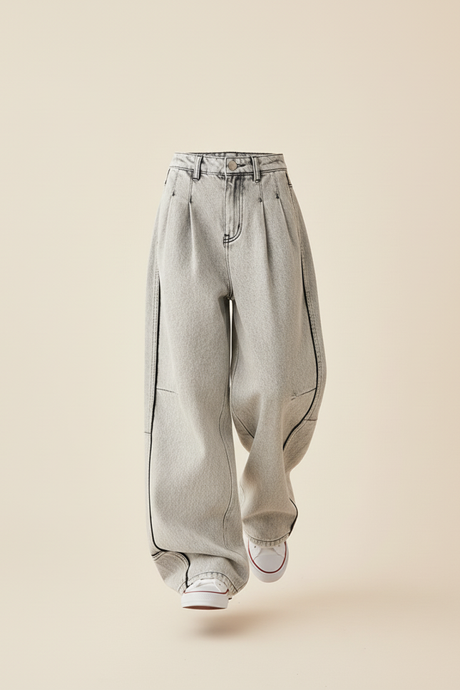 Pantalon Baggy Gris Jean Ample Décontracté Enfant - vue 3