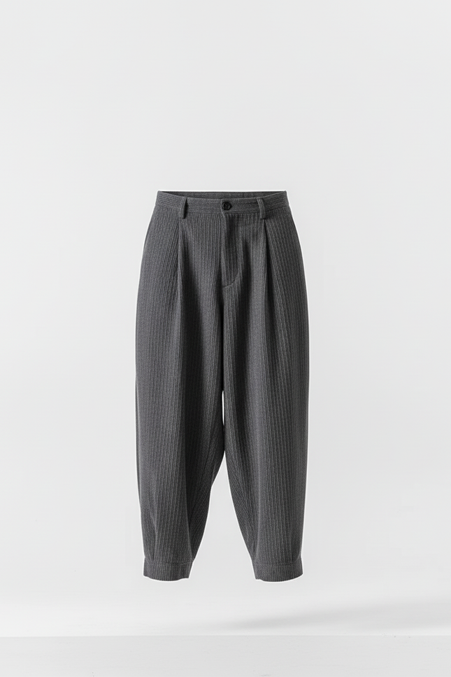 Pantalon Baggy Côtelé Gris Plissé Ample Homme - Cordé - vue 3