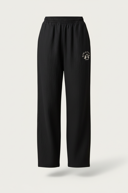 Pantalon Baggy Noir Lin Ample Brodé Décontracté Femme - vue 3