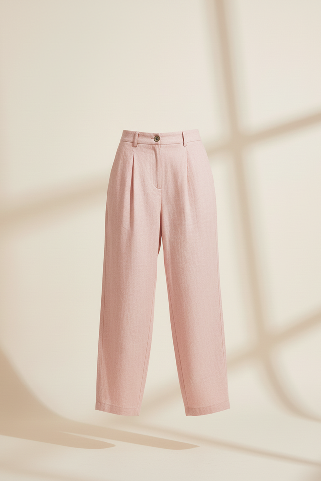 Pantalon Baggy Rose Poudré Ample Plissé Lin - vue 3
