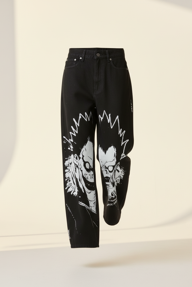 Pantalon Baggy Noir Ample Dessin Animé Streetwear Femme - Jean - vue 3