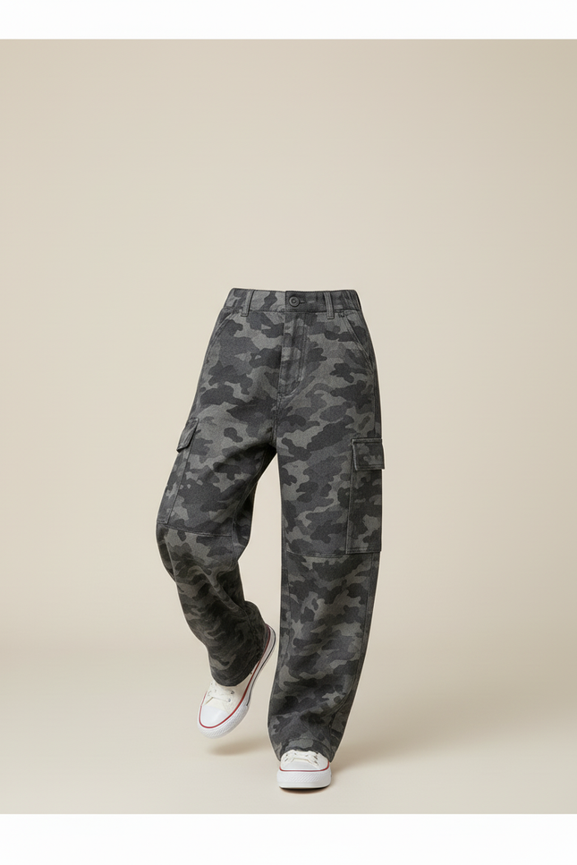 Pantalon Baggy Camouflage Cargo Ample Fille - Imprimé Toile - vue 3