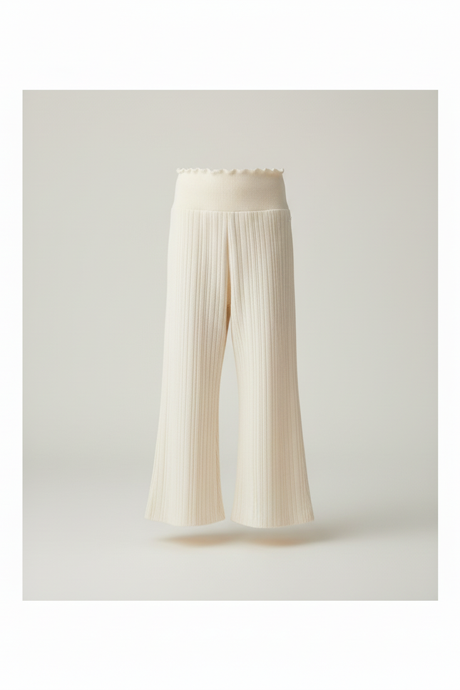 Pantalon Baggy Crème Tricoté Ample Côtelé Confortable Fille - Beige Maille - vue 3