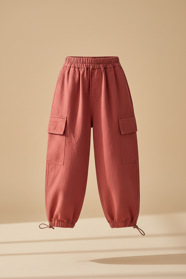 Pantalon Baggy Rouge Cargo Ample Confortable Enfant - Coton - vue 3