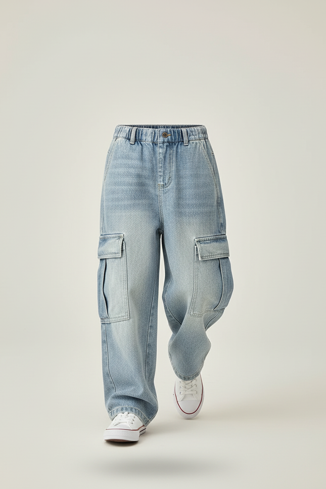 Pantalon Baggy Jean Bleu Ample Poches Enfant - vue 3