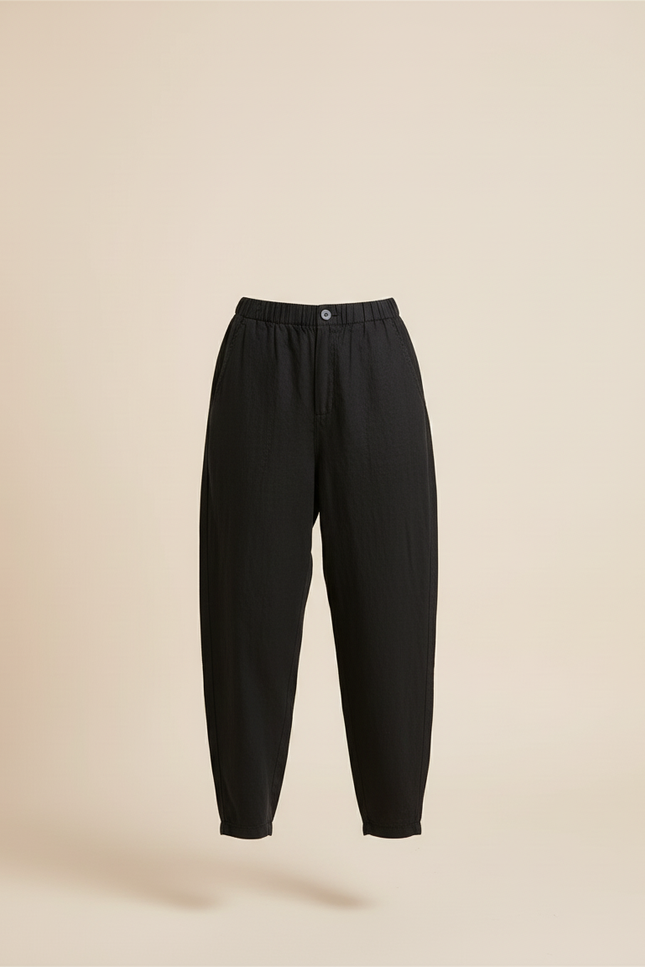 Pantalon Baggy Noir Lin Ample Confortable Femme - vue 3