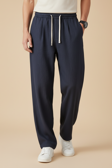 Pantalon Baggy Bleu Marine Coton Ample Cordon Homme - Lin - vue 3
