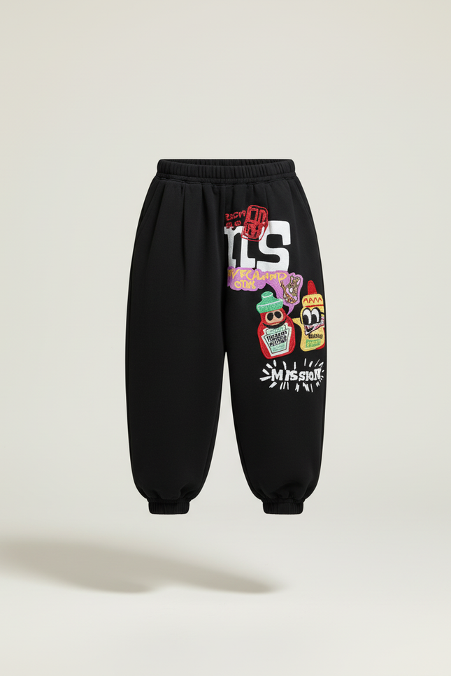 Pantalon Baggy Noir Ample Motif Dessin Animé Enfant - Molleton - vue 3