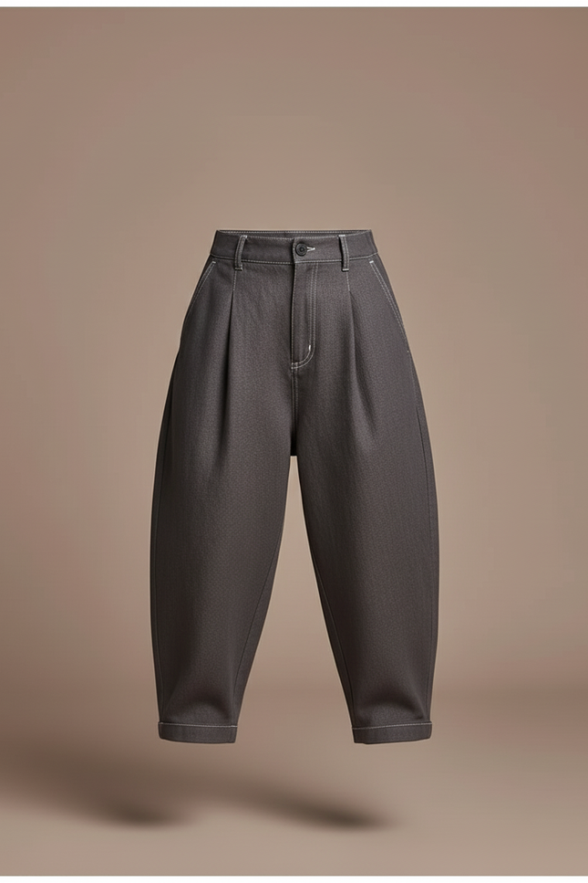 Pantalon Baggy Gris Foncé Plissé Ample Décontracté Garçon - Gabardine - vue 3