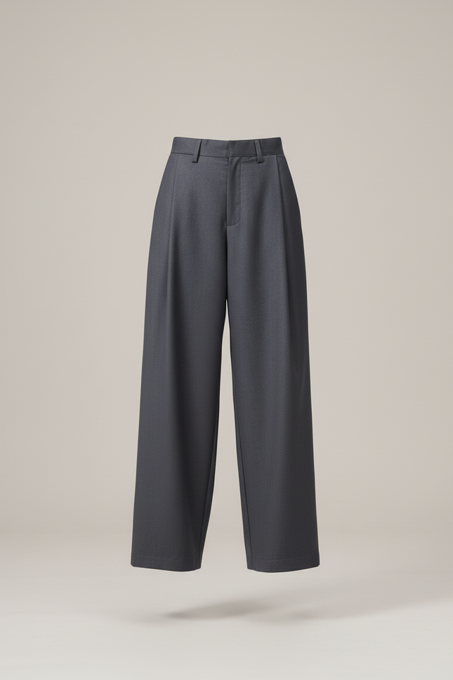 Pantalon Baggy Gris Plissé Fluide Décontracté Élégant - Gabardine - vue 3