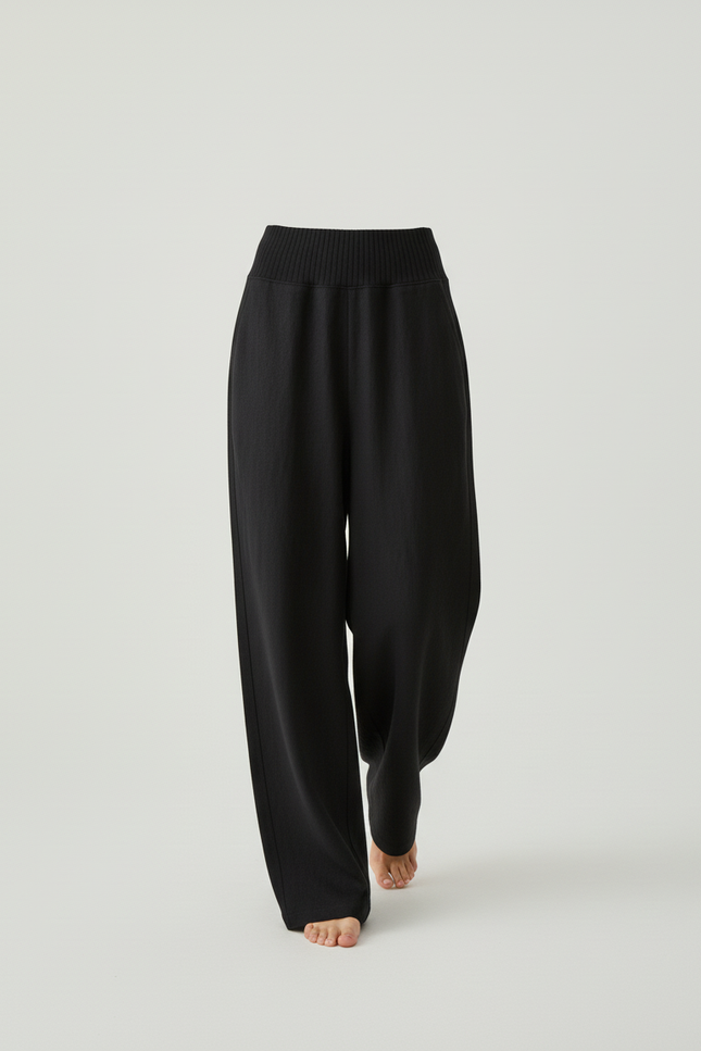 Pantalon Baggy Noir Ample Fluide Chic Femme - Lin - vue 3