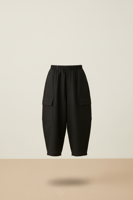 Pantalon Baggy Noir Cargo Ample Lin Enfant - vue 3