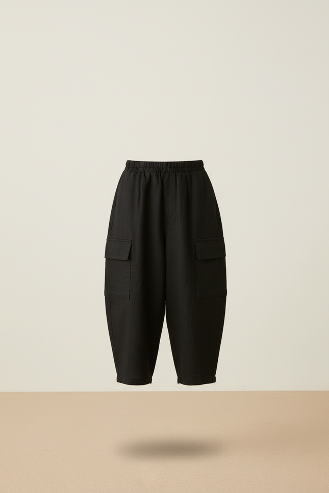 Pantalon Baggy Noir Cargo Ample Lin Enfant - vue 3