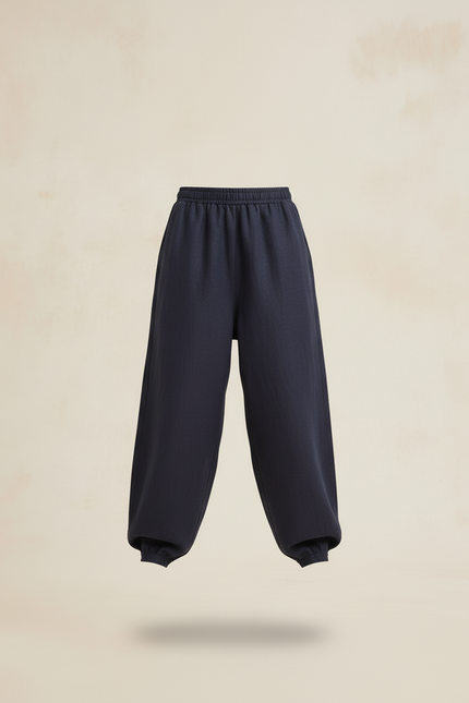 Pantalon Baggy Bleu Marine Ample Lin Enfant - vue 3