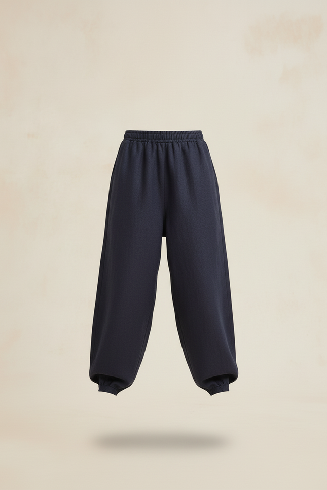 Pantalon Baggy Bleu Marine Ample Lin Enfant - vue 3