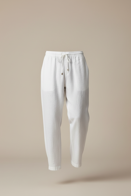 Pantalon Baggy Lin Blanc Ample Décontracté Homme - vue 3