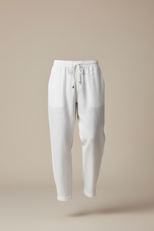 Pantalon Baggy Lin Blanc Ample Décontracté Homme - vue 3