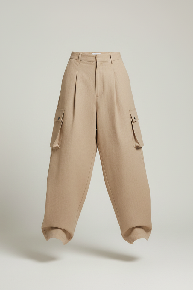 Pantalon Baggy Beige Cargo Ample Coton Décontracté Femme - vue 3