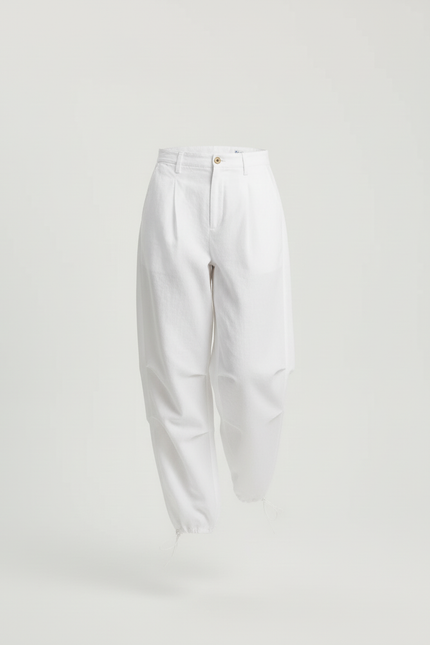 Pantalon Baggy Blanc Ample Fluide Cordon Décontracté - Toile - vue 3