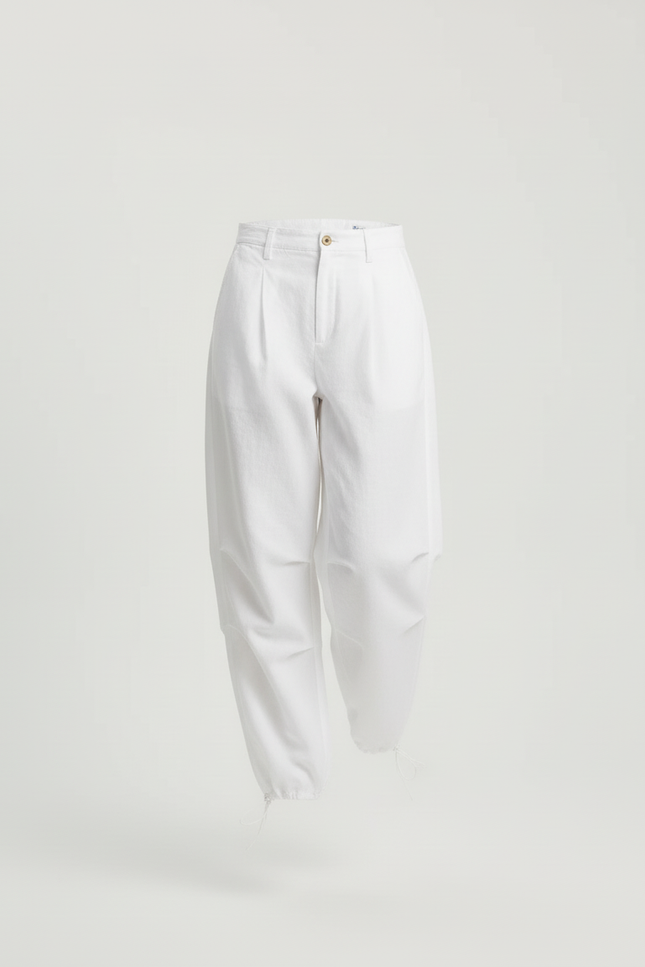 Pantalon Baggy Blanc Ample Fluide Cordon Décontracté - Toile - vue 3