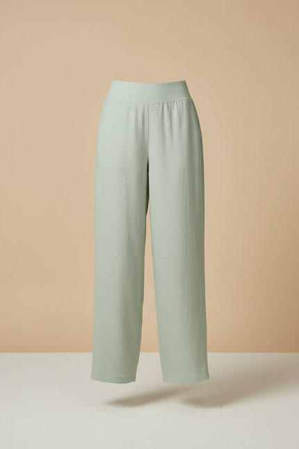 Pantalon Baggy Vert Menthe Lin Ample Fluide Décontracté - vue 3