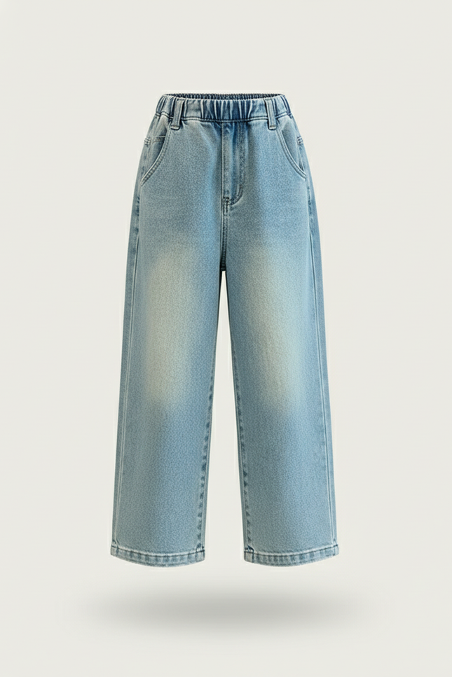Pantalon Baggy Jean Denim Ample Décontracté Enfant Lavé - Bleu - vue 3
