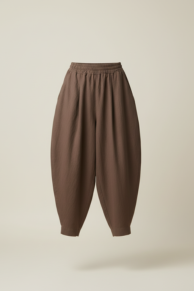 Pantalon Baggy Marron Coton Ample Fluide Femme - Lin - vue 3