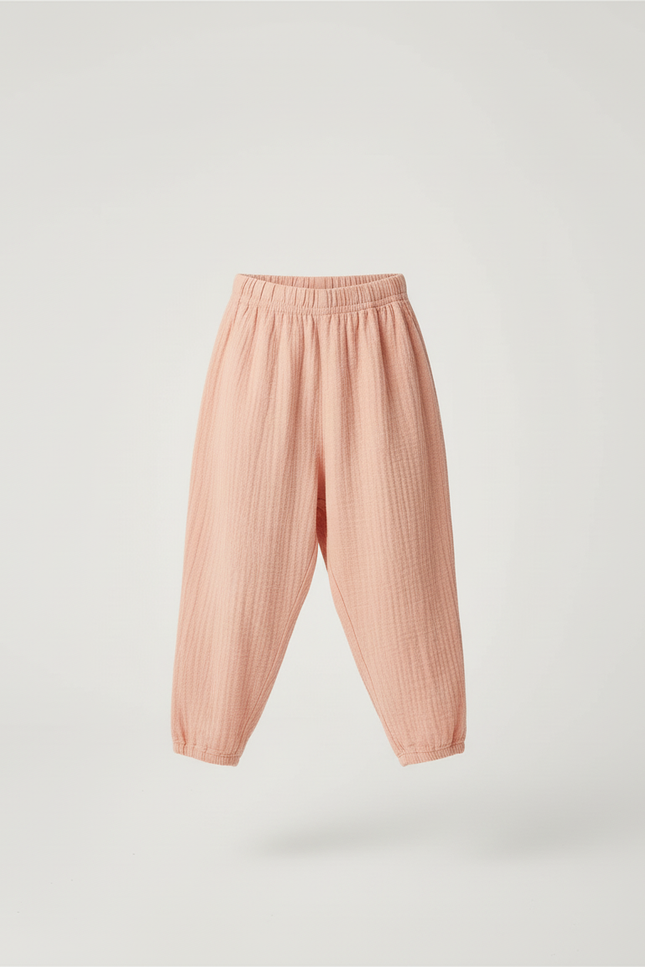 Pantalon Baggy Rose Pêche Coton Lin Ample Enfant - vue 3