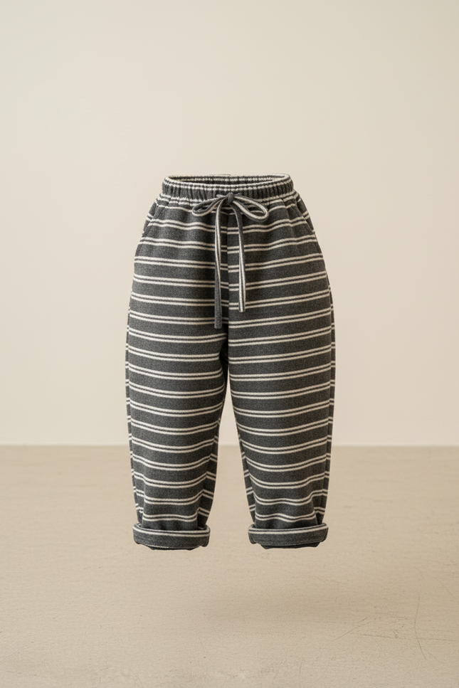 Pantalon Baggy Gris Rayé Coton Ample Décontracté Enfant - Molleton - vue 3