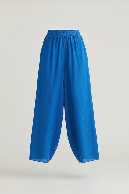 Pantalon Baggy Bleu Roi Ample Fluide Coton Lin - vue 3