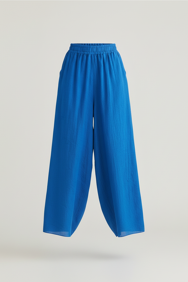 Pantalon Baggy Bleu Roi Ample Fluide Coton Lin - vue 3