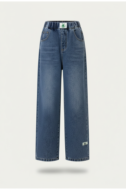 Pantalon Baggy Jean Bleu Taille Élastique Décontracté Fille - vue 3
