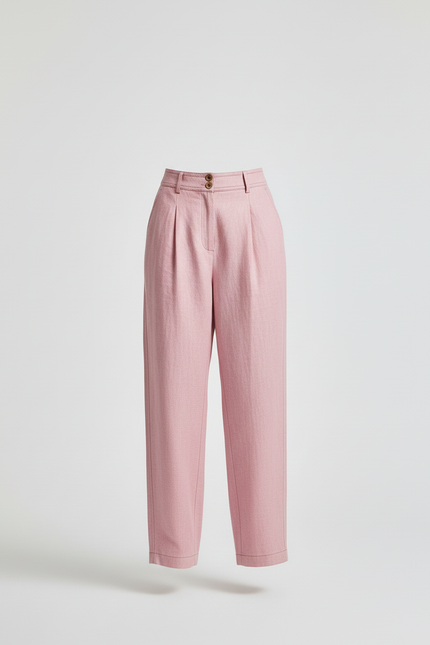 Pantalon Baggy Rose Pâle Lin Plissé Ample - vue 3