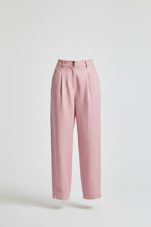 Pantalon Baggy Rose Pâle Lin Plissé Ample - vue 3