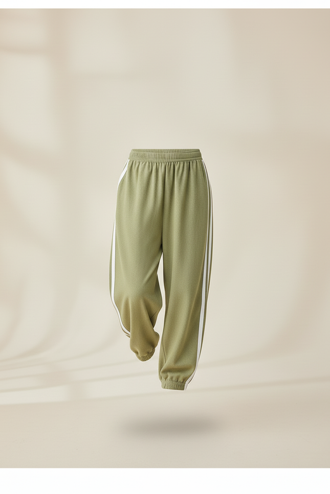 Pantalon Baggy Vert Rayures Blanches Ample Enfant - Kaki Molleton - vue 3