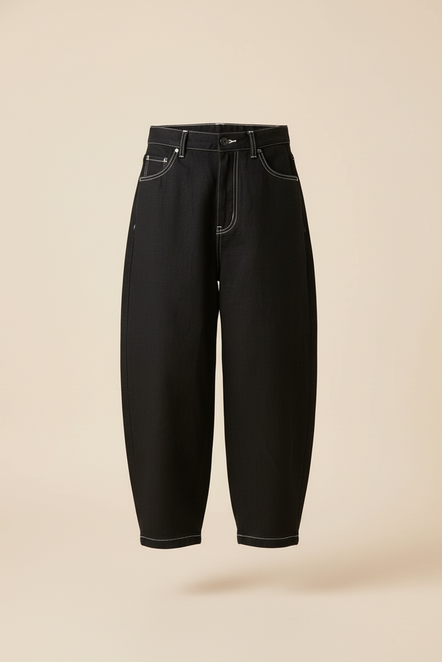 Pantalon Baggy Noir Ample Coton Coutures Blanches - Jean - vue 3