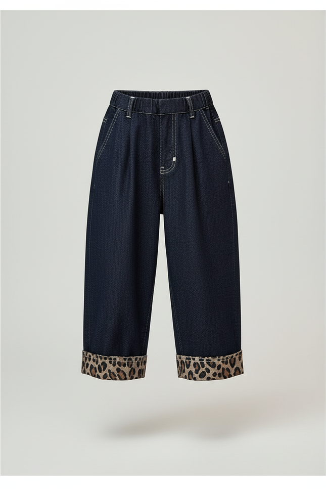 Pantalon Baggy Jean Bleu Léopard Ample Hiver Enfant - vue 3