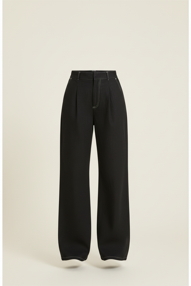 Pantalon Baggy Noir Ample Taille Haute Femme Élégant - Jean - vue 3