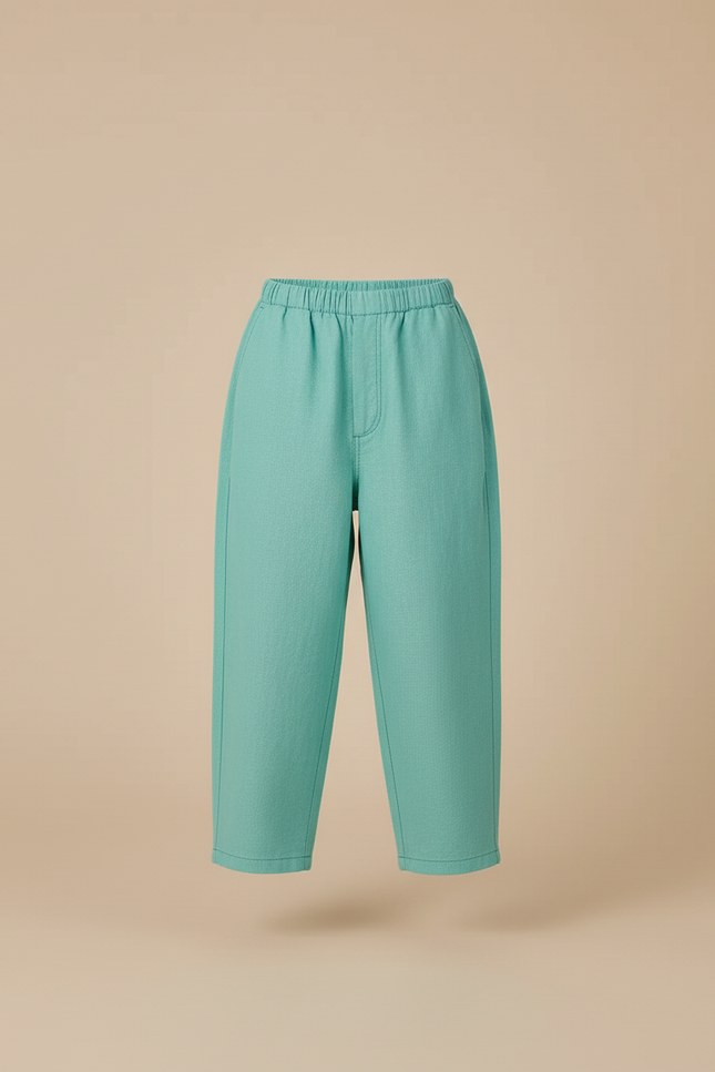 Pantalon Baggy Vert Menthe Ample Décontracté Enfant - Lin - vue 3