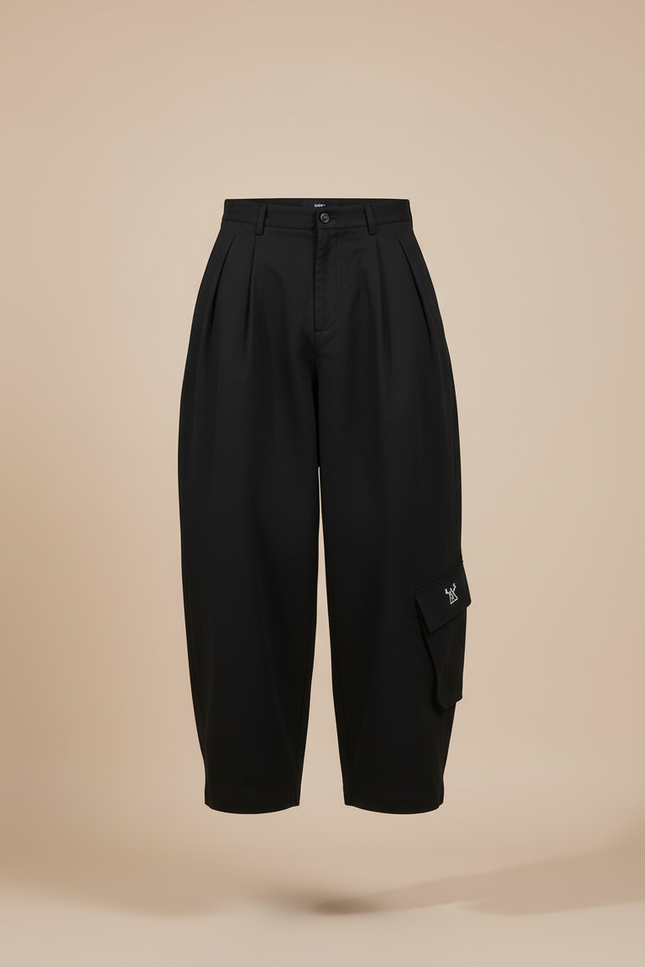 Pantalon Baggy Noir Ample Cargo Plissé Homme - Gabardine - vue 3