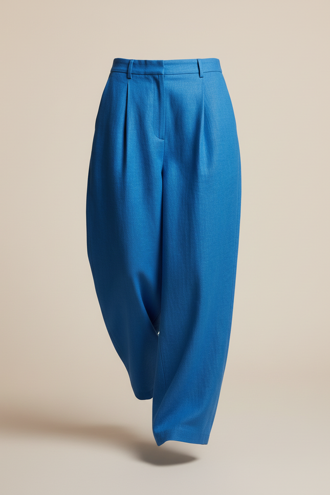 Pantalon Baggy Bleu Ample Plissé Décontracté Femme - Lin - vue 3