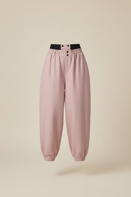 Pantalon Baggy Rose Pâle Ample Taille Haute Lin - vue 3