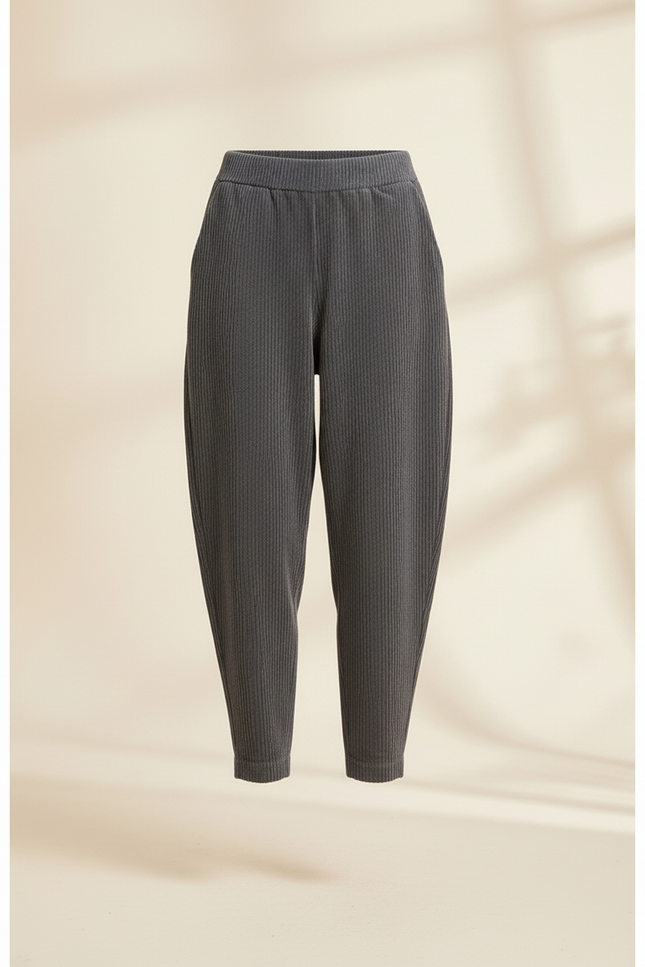 Pantalon Baggy Gris Côtelé Ample Plissé Décontracté - Cordé - vue 3