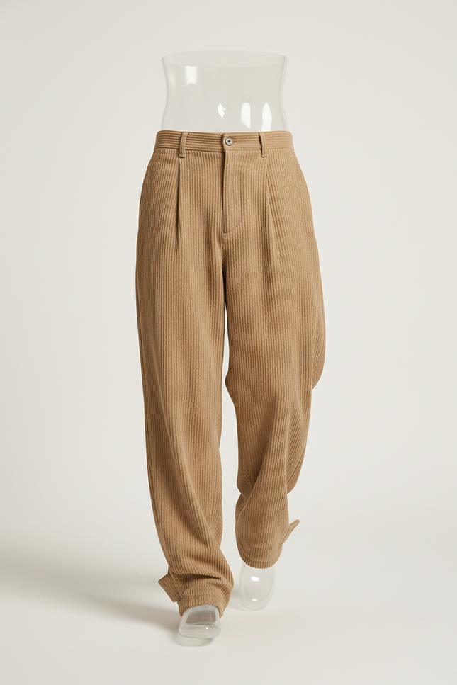 Pantalon Baggy Côtelé Ample Décontracté Homme Beige - Cordé - vue 3
