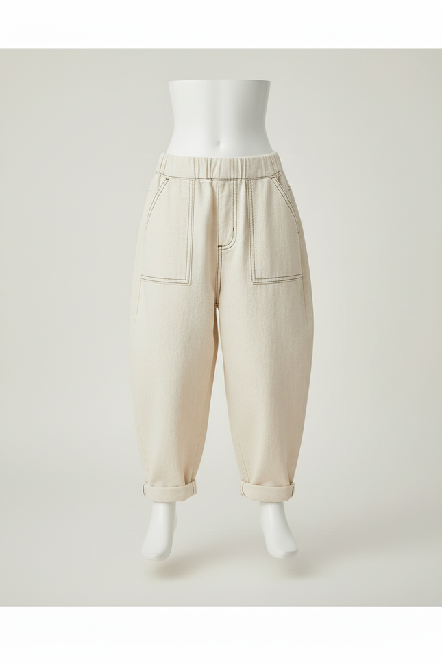 Pantalon Baggy Écru Coton Ample Décontracté Enfant - Beige - vue 3