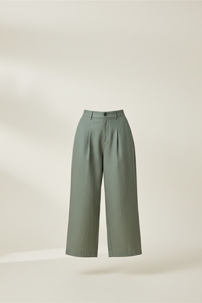 Pantalon Baggy Vert Kaki Ample Décontracté Fluide Coton - Lin - vue 3