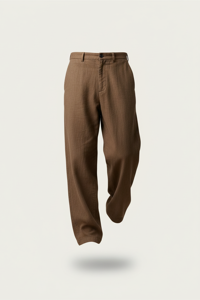 Pantalon Baggy Marron Ample Texturé Décontracté Homme - Tweed - vue 3