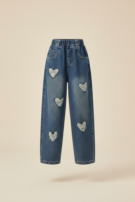 Pantalon Baggy Bleu Jean Cœur Ample Fille - vue 3