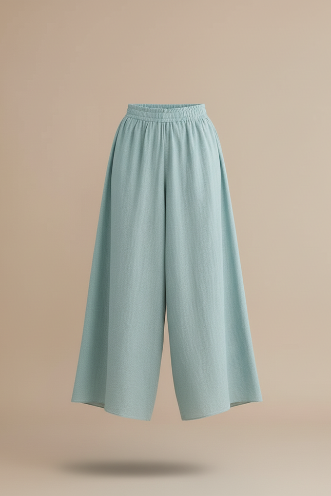 Pantalon Baggy Fluide Large Coton Lin Vert Pâle - vue 3
