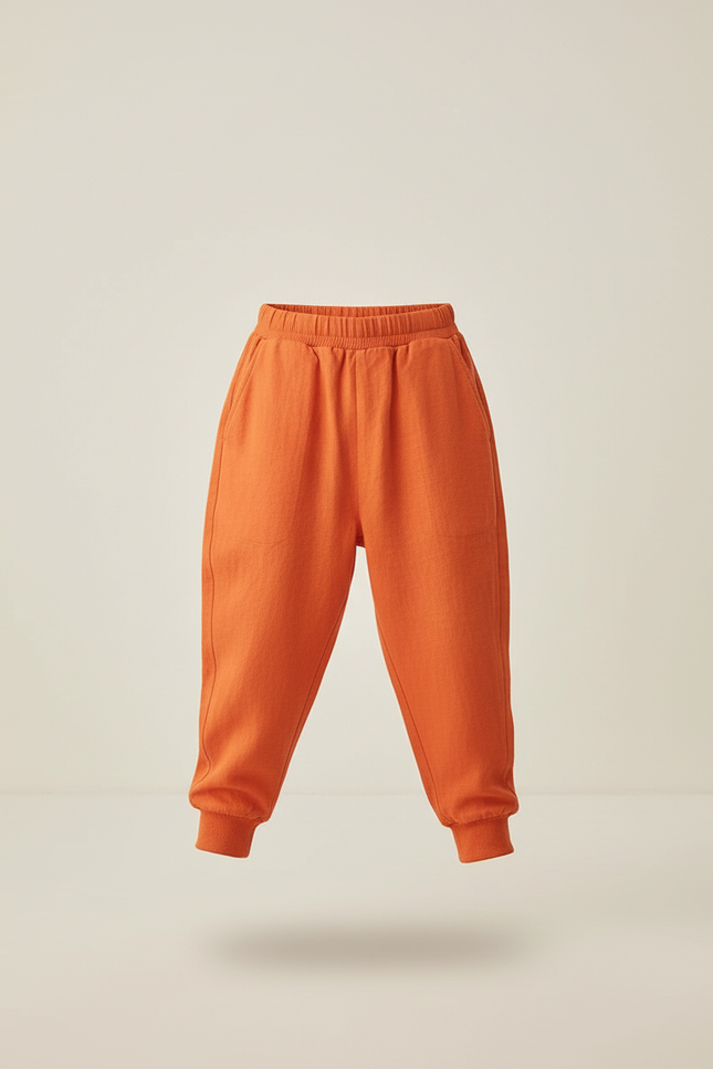 Pantalon Baggy Orange Coton Ample Confortable Enfant - Lin - vue 3